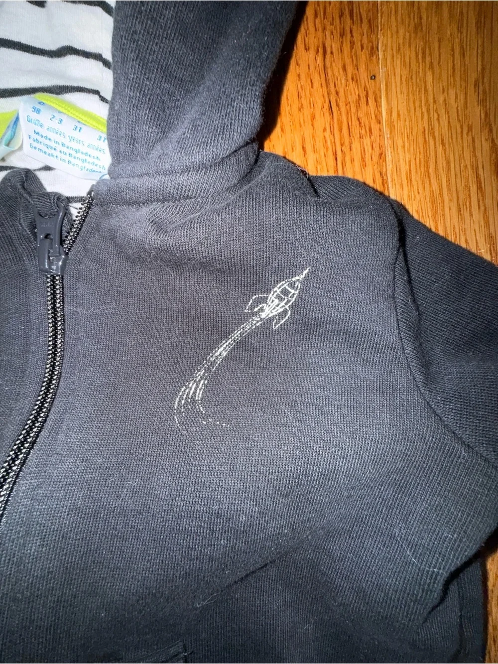 Kids Black Zip Hoodie with Space Rocket Graphic